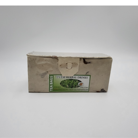 Tulsi Herbaltee / Heiliges Basilikum mit Wellnesskräutern - 25 Beutel / Loktapapier-Box