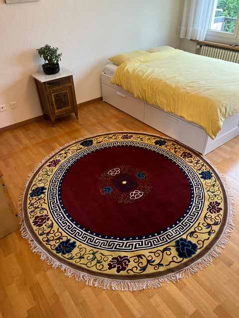 Mandala Rot Teppich 200 cm rund