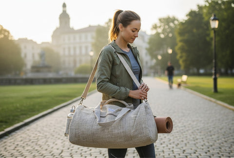 House of Nepal geräumige beige Hanf-Handtasche mit Baumwollfutter, handgefertigt in Nepal