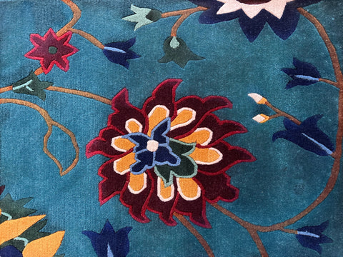 House of Nepal Teppich mit blauem Himalaya-Blütenmuster, 175 x 285 cm, aus 100% tibetischer Schafwolle, handgeknüpft.