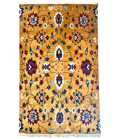 House of Nepal gelber Teppich mit Blumenmuster aus tibetischer Schafwolle, 175 x 285 cm