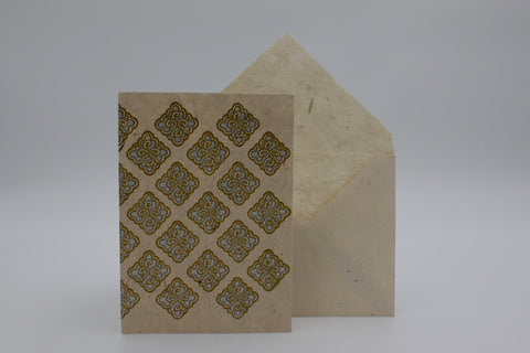 House of Nepal silberne Geschenkkarte aus Lokta-Papier mit Muster und passendem Umschlag
