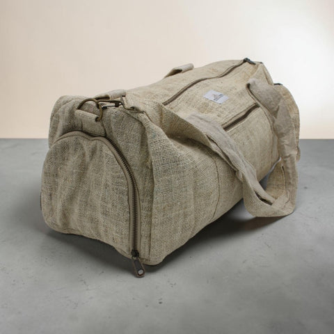 House of Nepal geräumige beige Hanf-Handtasche mit Baumwollfutter, handgefertigt in Nepal, ideal für Reisen und Alltag.