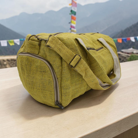 House of Nepal Senf Hanf-Handtasche mit Reissverschluss und Schultergurt, geräumig, handgefertigt