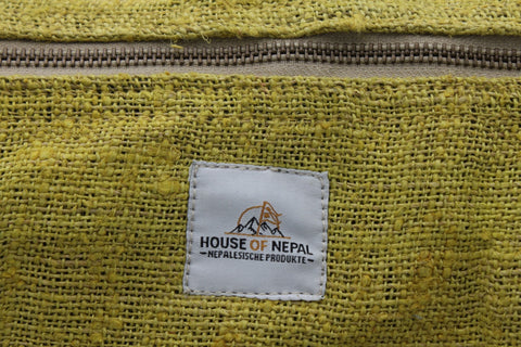 House of Nepal senfgelbe Hanf-Handtasche aus Bio-Hanf und Baumwolle, geräumig, handgefertigt in Nepal