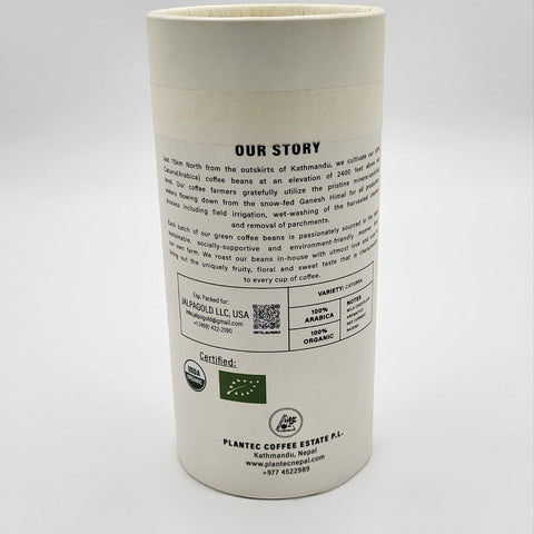 House of Nepal Jalpa Gold coffee in a white paper canister, 250g, 100% organic Arabica beans from Nepal.