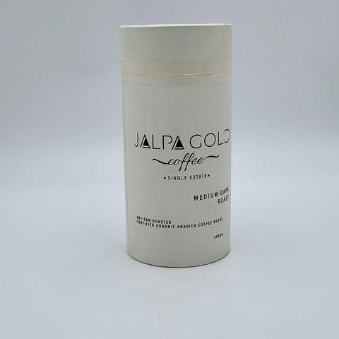 House of Nepal Jalpa Gold Coffee, 250g paper tin, 100% organic Arabica beans, medium-dark roast, single estate from Nepal.
