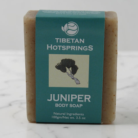 House of Nepal Tibetan Hotsprings Juniper Body Soap, 100g. Natural, cleansing, and tonifying soap with juniper and cedar scent.