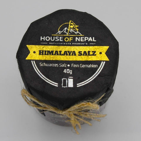 House of Nepal Kala Namak black fine Himalayan salt 40g, with a sulfurous aroma, ideal for vegan dishes.