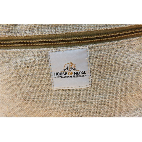House of Nepal Leinensack aus Hanf und Baumwolle mit Kordelzug und Reißverschlusstasche, naturfarben, 43x36cm.