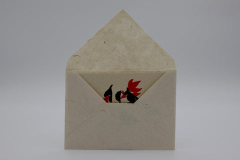 House of Nepal handgefertigte Geschenkkarte aus Lokta-Papier mit roter Blume und grünen Blättern, ideal für Grusskarten.