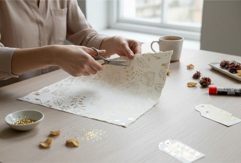 House of Nepal Lokta-Geschenkpapier mit goldenem Blumenmuster, handgefertigt, 75x49 cm