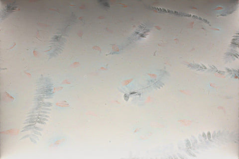 House of Nepal traditional Lokta paper with embedded fern leaves and pink petals, 75x49cm