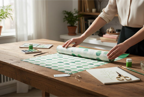House of Nepal Lokta-Geschenkpapier Boghi-Blatt mit grünen Blättern, 75x49 cm, handgefertigt