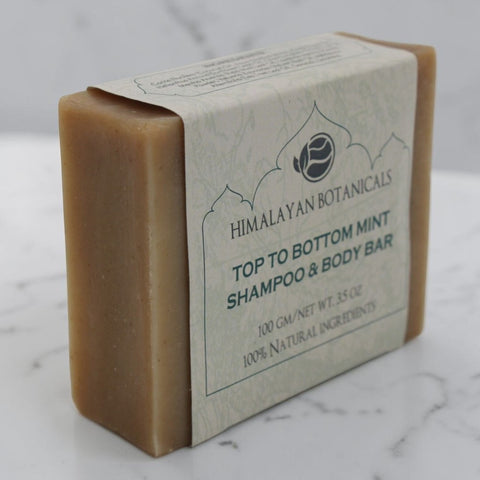 House of Nepal Minz Seife, eine feste Naturseife in Beige mit kühlendem Minzduft, ideal für fettige Haut und als Shampoo.