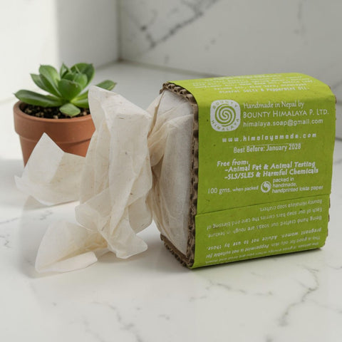 House of Nepal Himalaya Seife Pfefferminz, 100g vegane Körperseife handgefertigt in Nepal mit Pfefferminzöl, Himalaya-Salz und Aloe Vera.