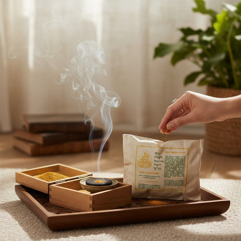 House of Nepal Yellow Jambala Räucherpulver aus Nepal, 100g, mit Wacholder, Bdellium, Nagi, Ambra. Für Meditation und Wohlstand.