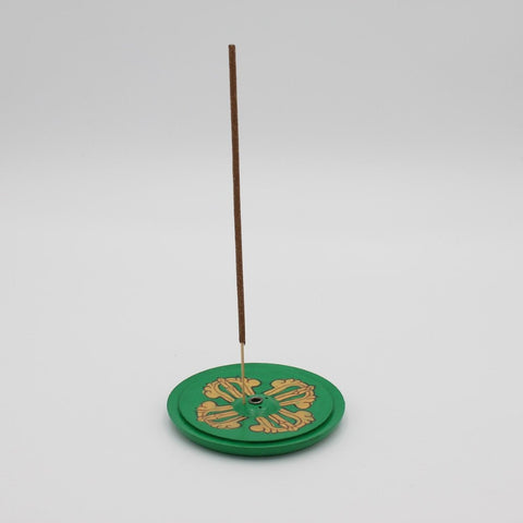 House of Nepal Dorje Räucherstäbchenhalter aus Haluholz, grün mit goldenem Symbol, 1x9 cm