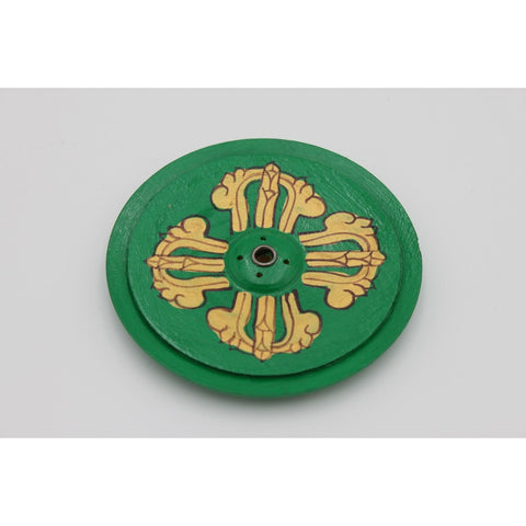House of Nepal Dorje Räucherstäbchenhalter aus grünem Haluholz mit goldenem Symbol, 1x9 cm