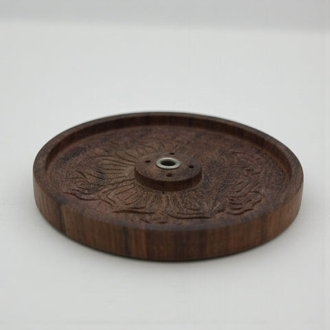 House of Nepal Räucherstäbchenhalter aus Asanaholz mit Blumen-Mandala-Design, braun, 9 cm Durchmesser