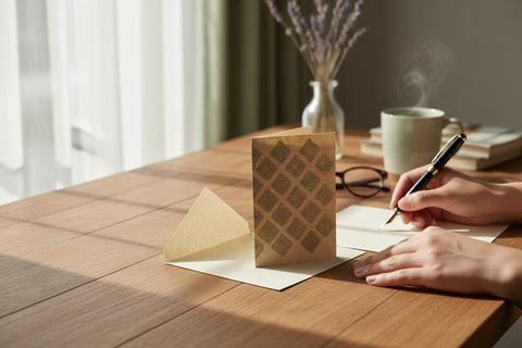 House of Nepal silberne Geschenkkarte aus Lokta-Papier mit Muster, passend für Grusskarten und Einladungen.