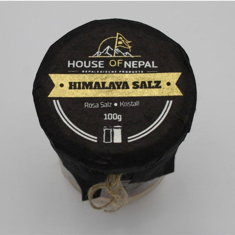House of Nepal pink Himalayan salt crystals, 100g, coarse grain, ideal for cooking or bath.